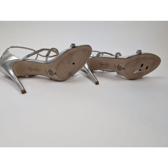 Jessica Simpson Sidra Strappy Sandals in Silver Sparking Crystals Stiletto Heels - Picture 8 of 9